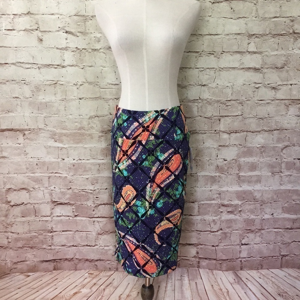 LuLaRoe Skirt CASSIE Textured Orange Blue Paisley